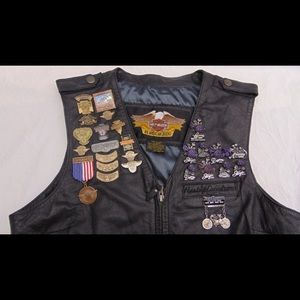 Women's Harley Davidson Leather Vest with Pins.